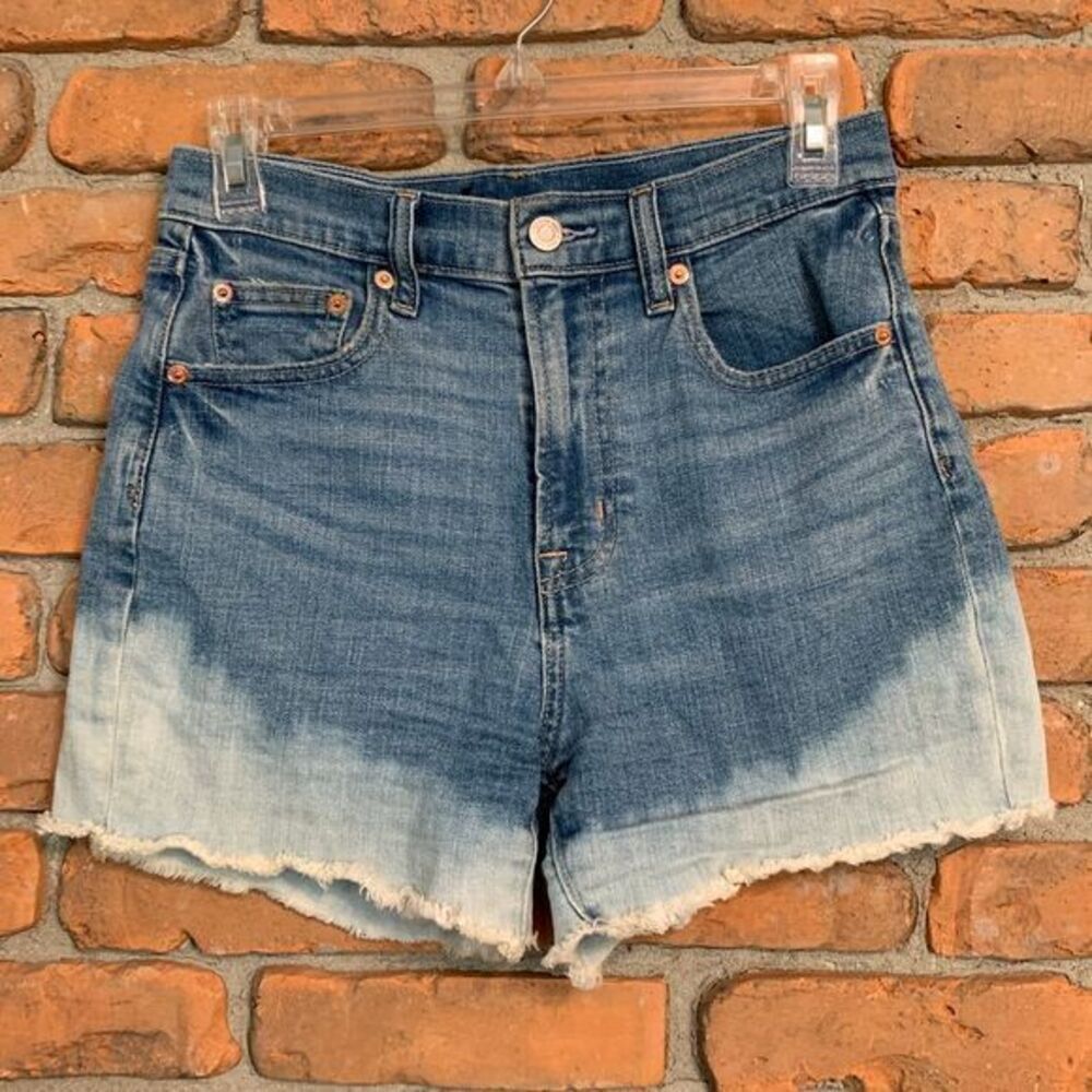 Gap Denim Women's 4" High Rise Raw Hem Midi Jean Shorts Sun Bleached Blue - 26